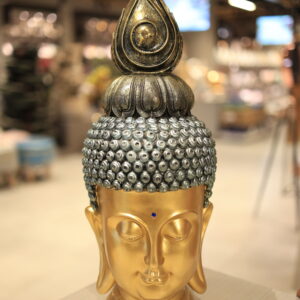 Serene Golden Buddha Head with Flame Motif - Peaceful Meditative Decor