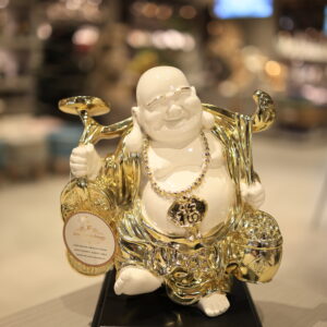 Jain Furnishings Lucky Laughing Buddha Statue - Gold & White with Treasures for Good Fortune